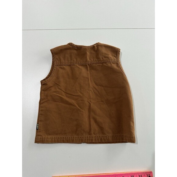 Vintage Oshkosh B'Gosh Dark Khaki Unisex Canvas Vest Cotton 24 months Hole - Picture 5 of 9